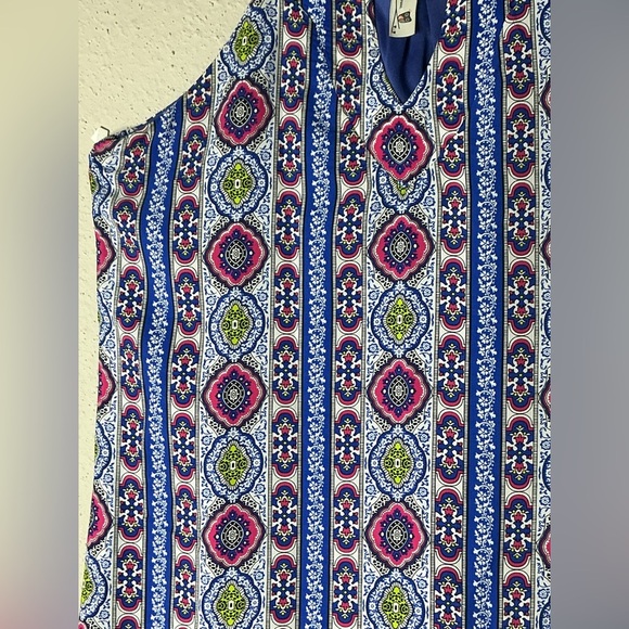 Pink Owl Blue Mini Dress with Geometric Patterns and Tank Top Style - Picture 5 of 6